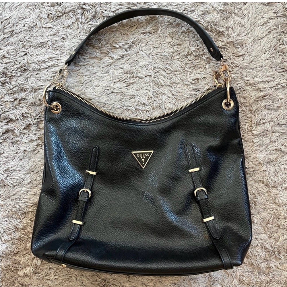 Guess Black Shoulder Bag with Gold Accents